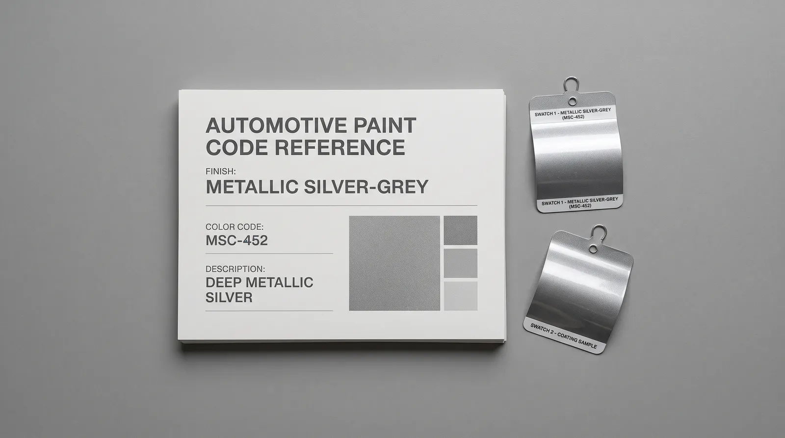 Paint code reference cards and color swatches