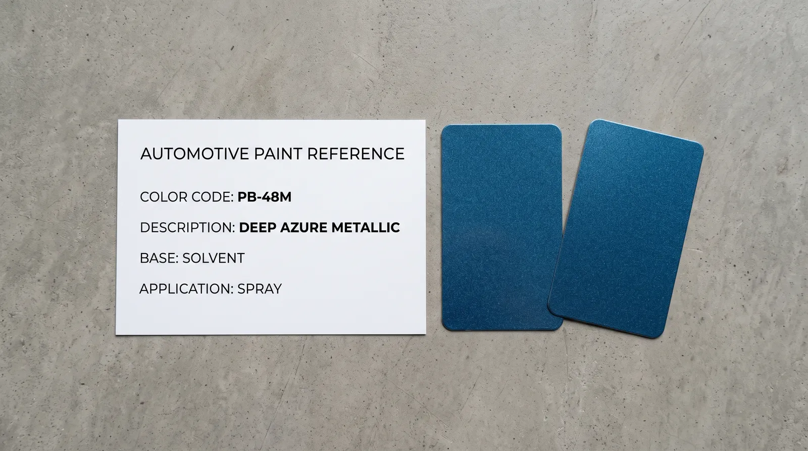 Paint code reference cards and color swatches
