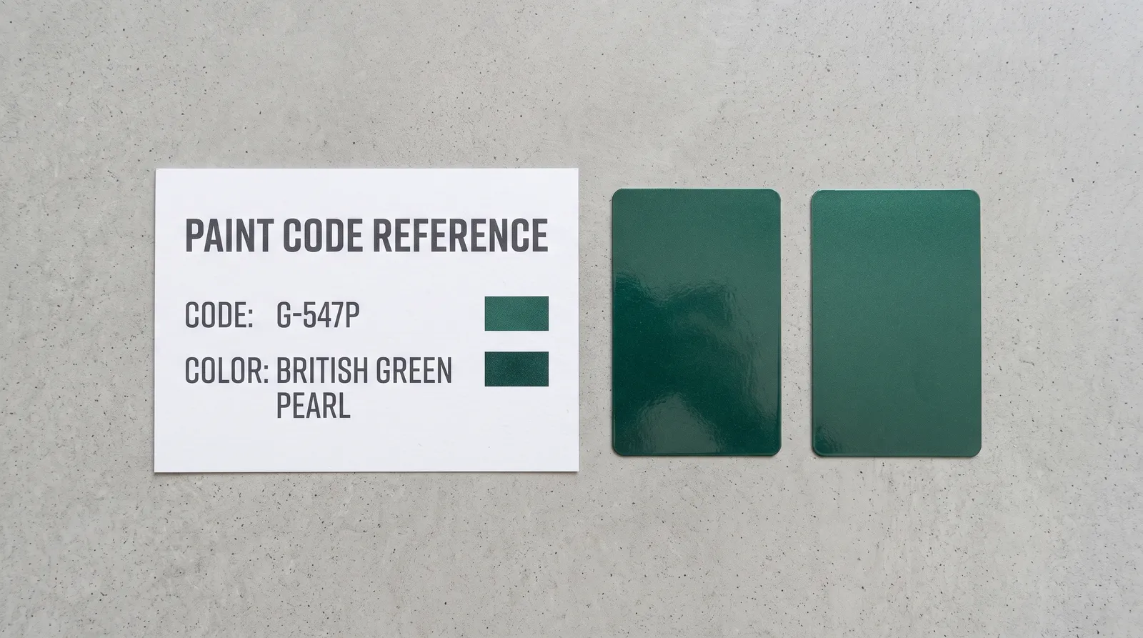 Paint code reference cards and color swatches