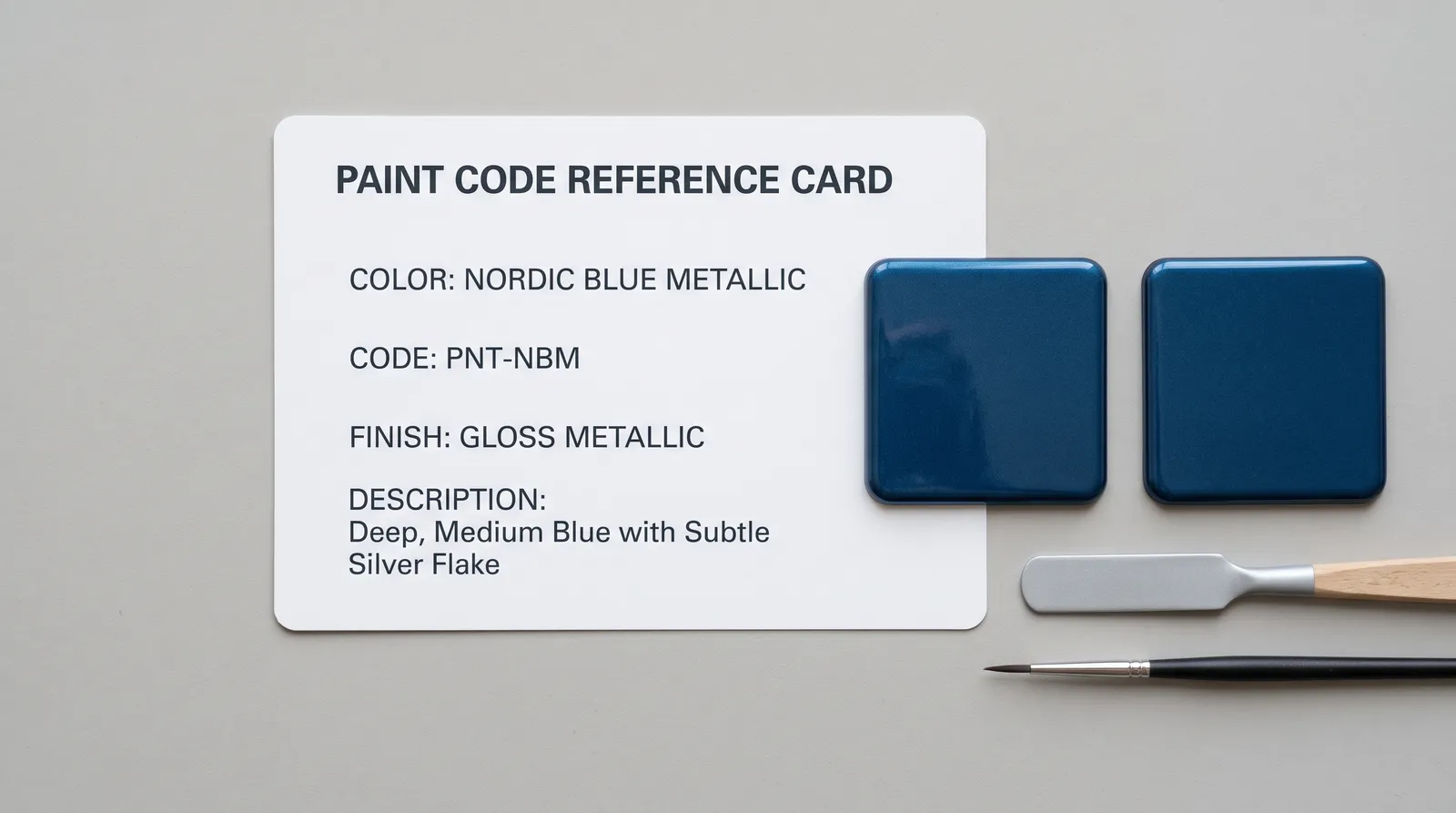 Paint code reference cards and color swatches