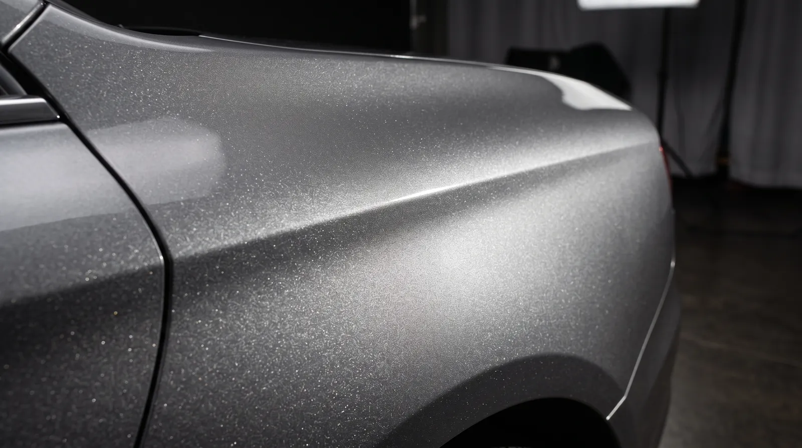 Close-up of a Gray Metallic car paint finish