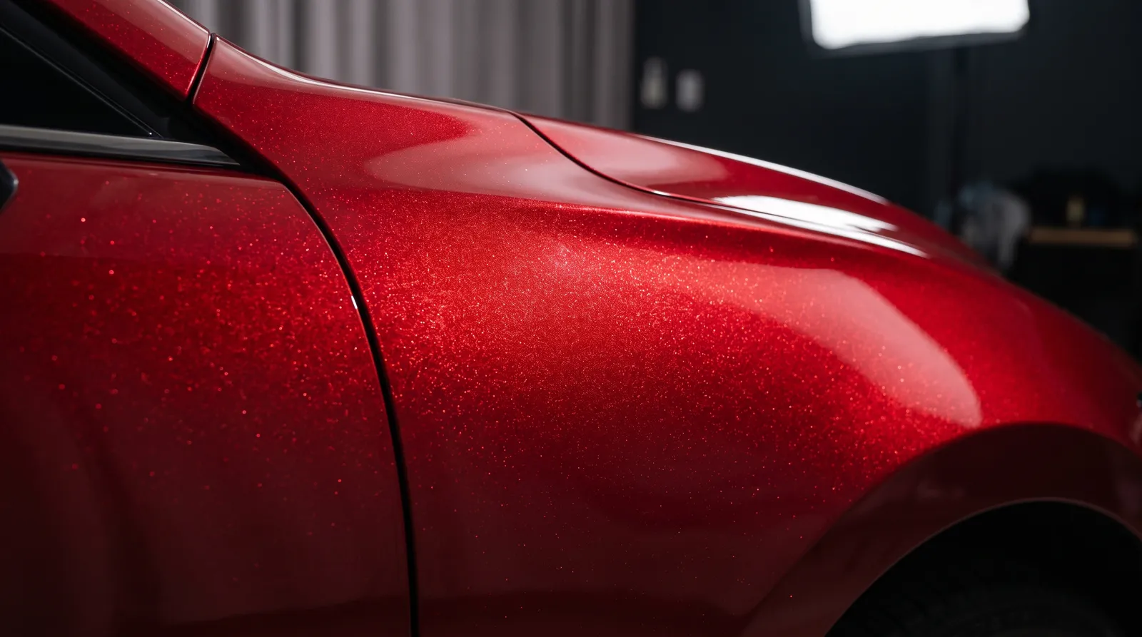 Close-up of a Metallic Red car paint finish