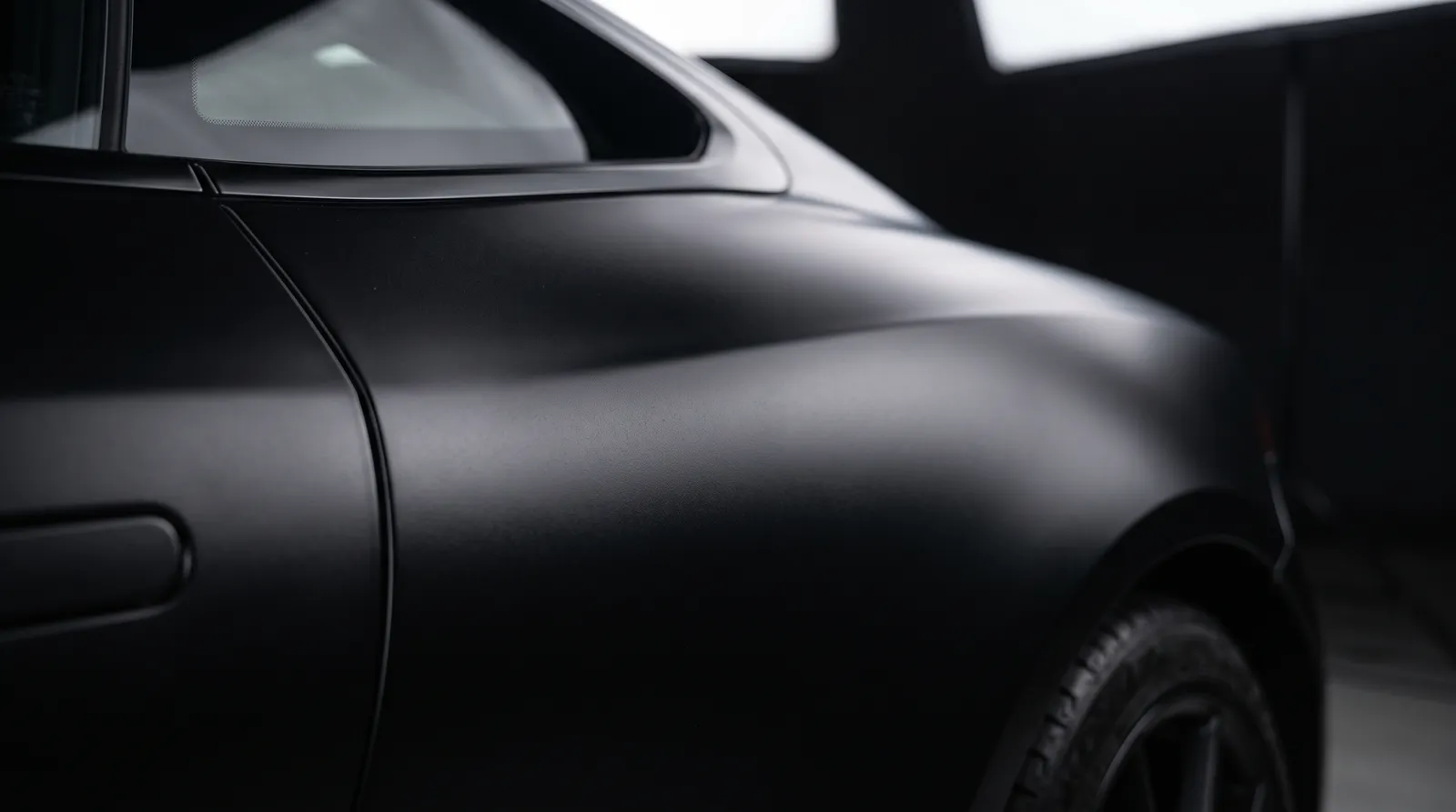 Close-up of a Satin Black car paint finish