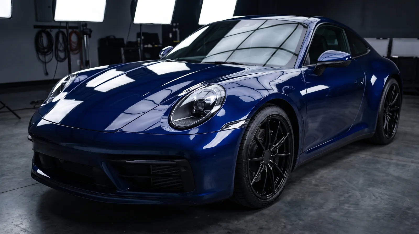 A car in a deep metallic blue finish